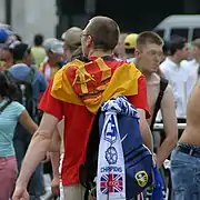 A fan with the GDR flag