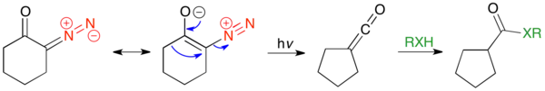 Ring contraction of α-diazocyclohexanone via Wolff-rearrangement