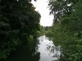 The southern pool at the Wodehouse, from which the Wom Brook flows into the village of Wombourne.