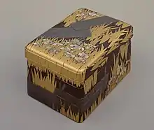 Writing lacquer box with Irises at Yatsuhashi, by Ogata Kōrin. National Treasure