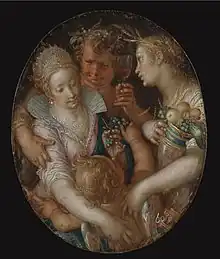 Sine Cerere et Baccho friget Venus, Bacchus, Ceres and Venus, oil on copper, 10.5 x 8.6 cm.