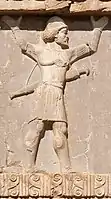 Gandaran soldier of the Achaemenid army, circa 480 BCE. Xerxes I tomb.