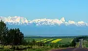 Khan Tengri and Jengish Chokusu as seen from Chinese Provincial Road S313