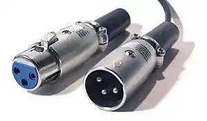 Three-pin XLR connectors, female on left and male on right