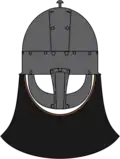 Yarm helmet (10th century) drawing with a hypothetical enclosed aventail with loose front