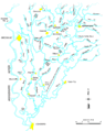 Yazoo River flows from Greenwood to Vicksburg. Not all tributaries are shown.