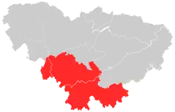 Location of Yongding District within Zhangjiajie.