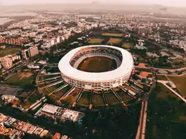 Aerial photo of packed stadium