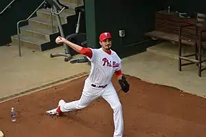 Zach Eflin throws a pitch in the bullpen