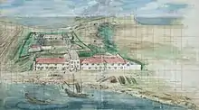 Overview of Fort Zeelandia; painting by J. Vingboons, circa 1635