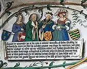 Sigismund, Archduke of Austria and his betrothed Radegonde of Valois and successive wives Eleanor of Scotland and Catherine, Archduchess of Austria.