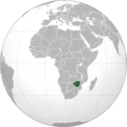 Location of Zimbabwe Rhodesia (dark green)