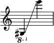 
{
    \override Score.SpacingSpanner.strict-note-spacing = ##t
    \set Score.proportionalNotationDuration = #(ly:make-moment 1/8)
    \override Score.TimeSignature #'stencil = ##f
    \relative c {
        \time 2/4
        \ottava #-1 gis4 \glissando \ottava #0 e''''
    }
}
