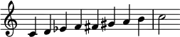 
{
\override Score.TimeSignature #'stencil = ##f
\relative c' {
  \clef treble \key c \major \time 8/4
  c4 d es f fis gis a b c2
} }
