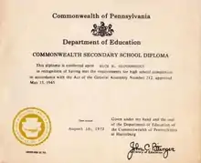 GED Diploma with Instructions - PA 1972