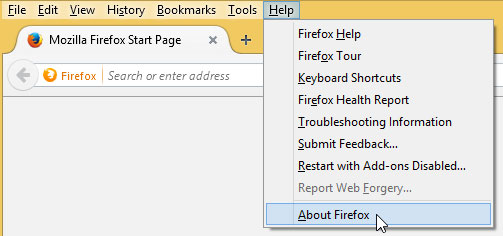 Clicking About Firefox