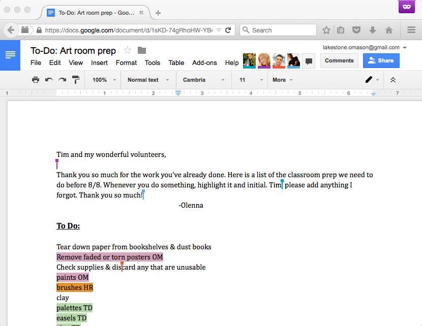 Multiple collaborators in Google Docs