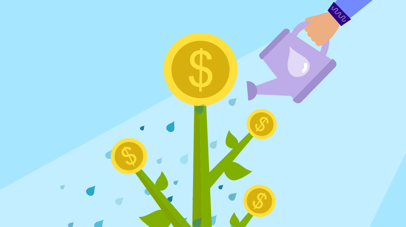 illustration of someone watering a "money tree"