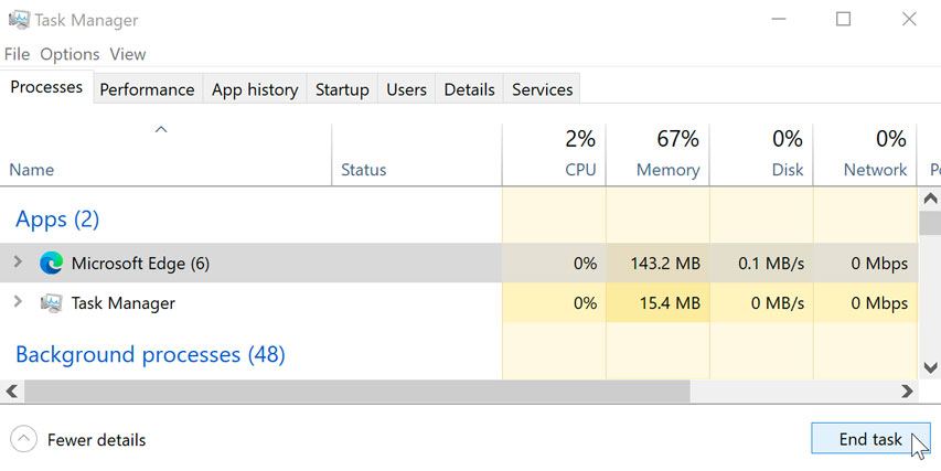 task manager in Windows 10