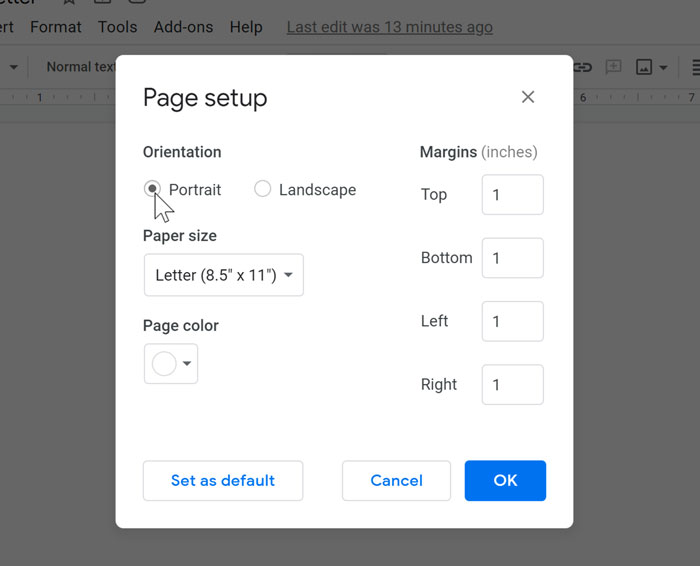 choosing page orientation