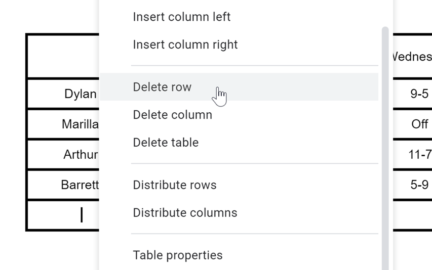 deleting a row