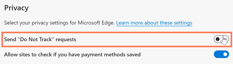 clicking the toggle to switch on Send "Do Not Track" requests