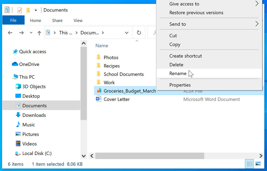 right-click to rename
