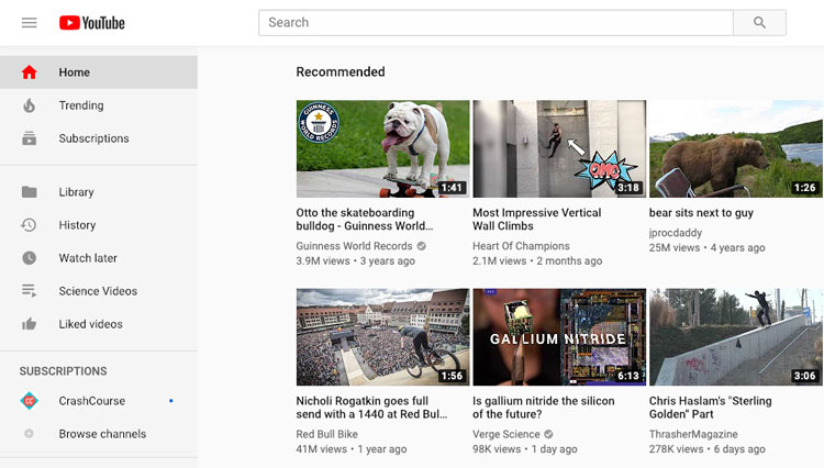 screenshot of the YouTube homepage