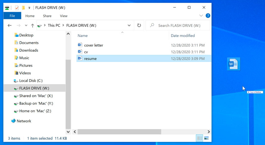 copying file from flash drive to the desktop
