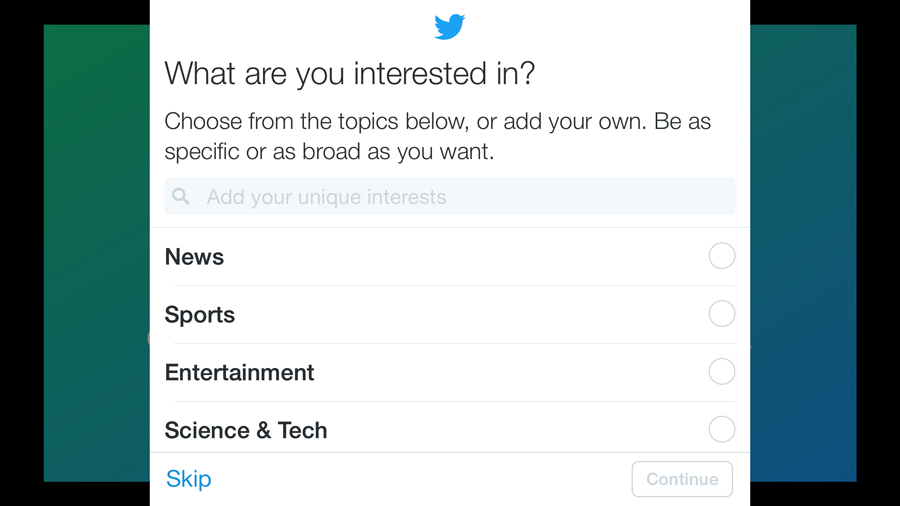 choosing interests and people to follow