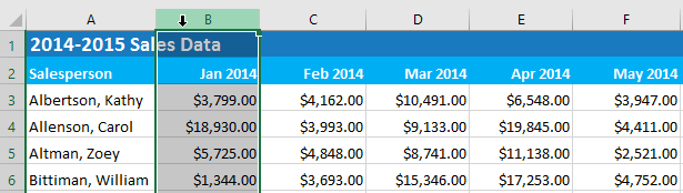 selecting column B