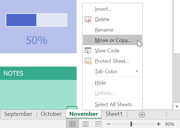 selecting the Move or Copy command