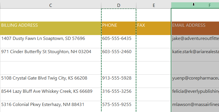 selecting an adjacent column to insert the cut cells