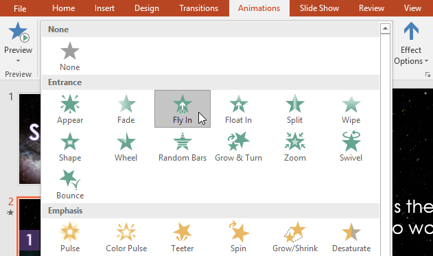 Selecting an effect