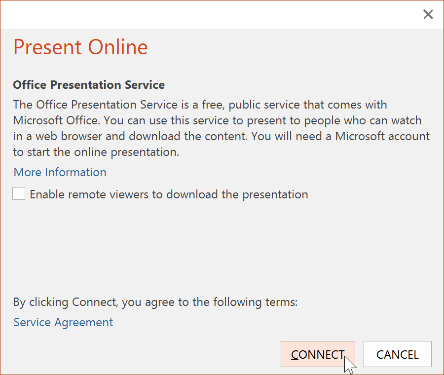 the Present Online dialog box