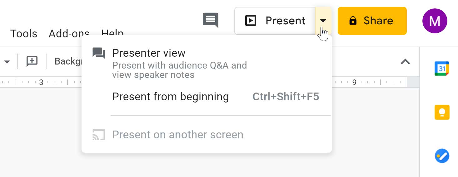 viewing presentation options