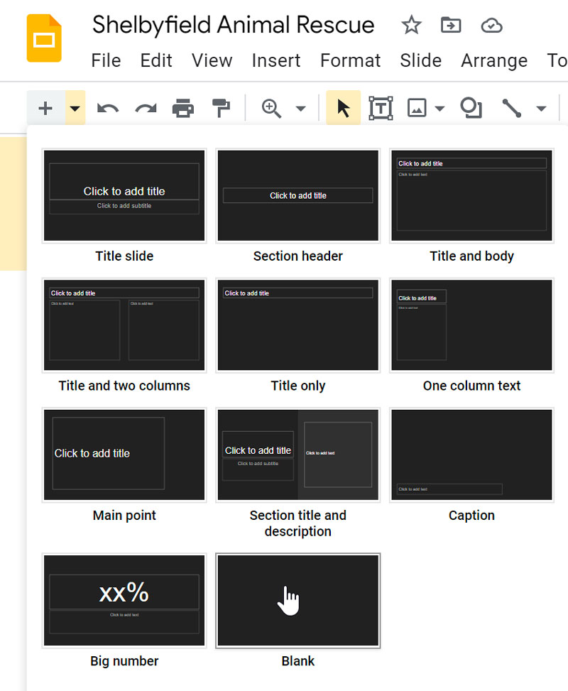 adding a blank slide