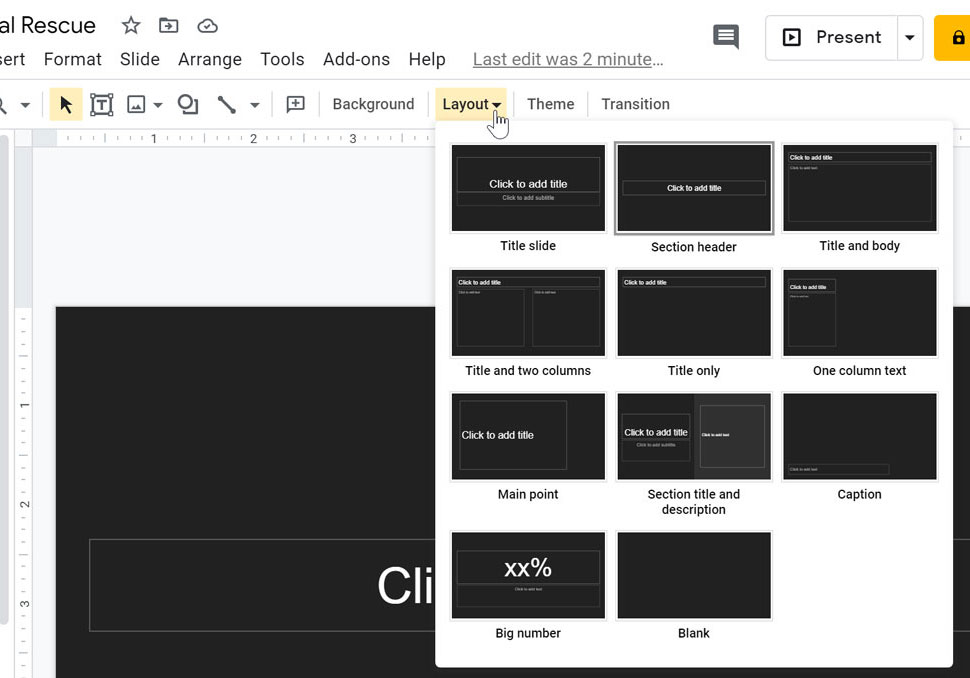 changing a slide layout