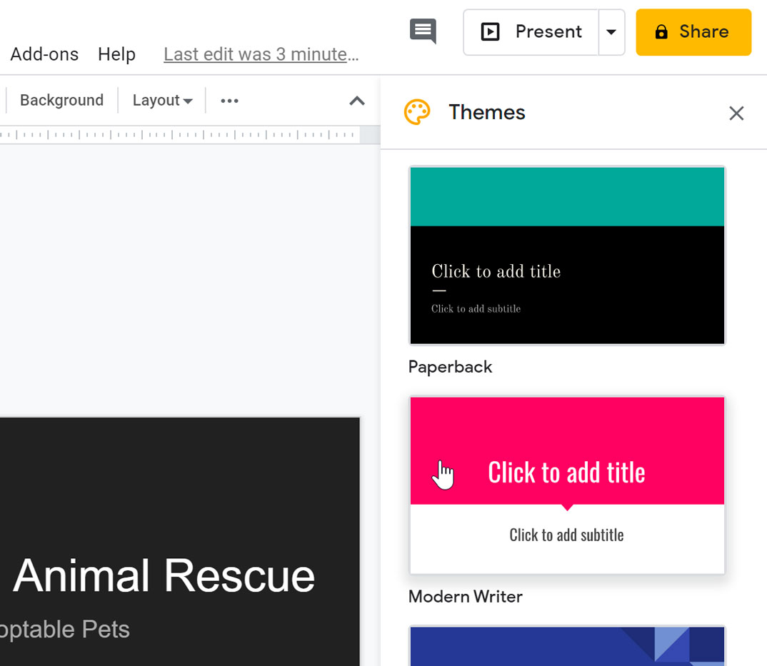 selecting a theme