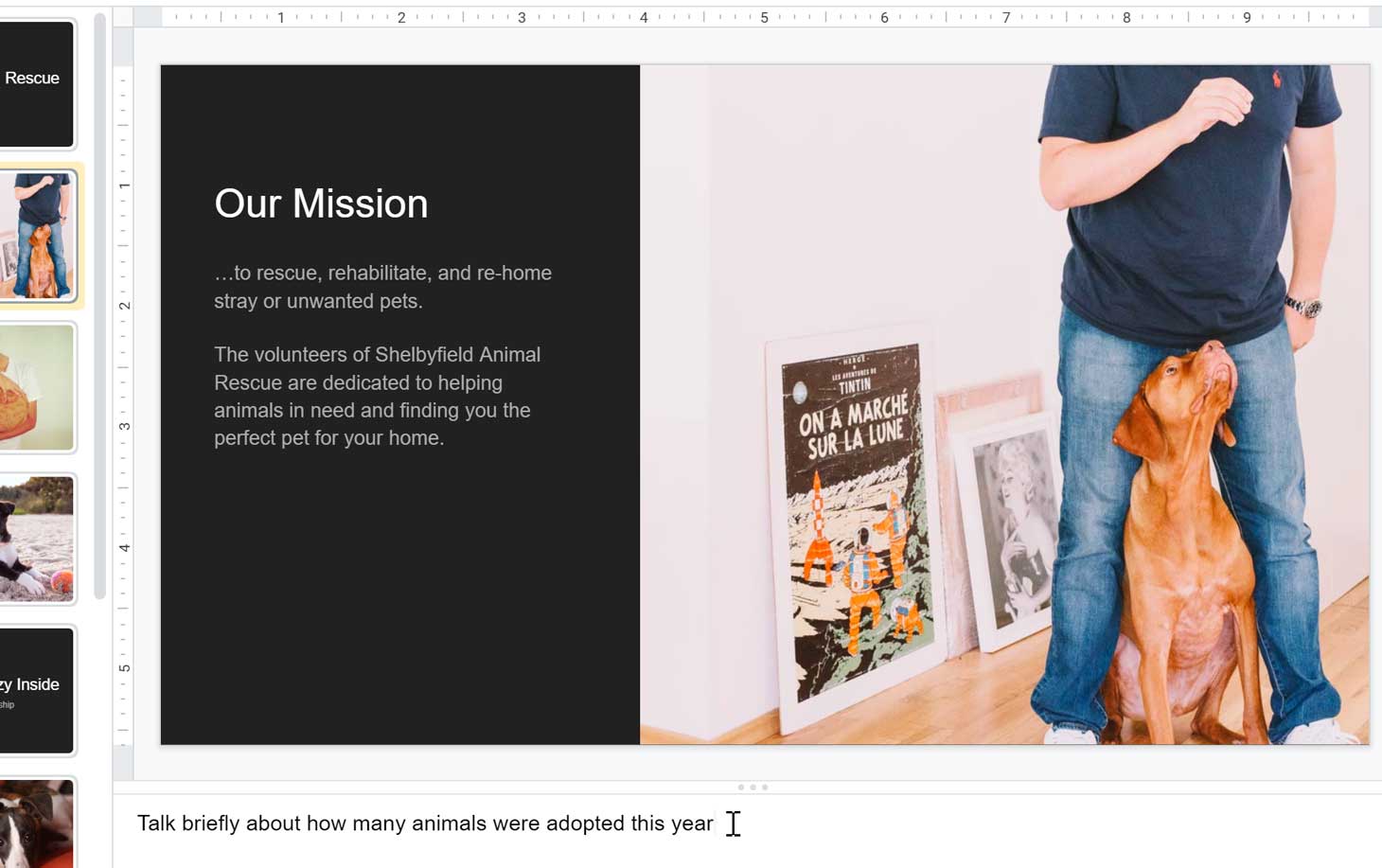 typing in the speaker notes pane