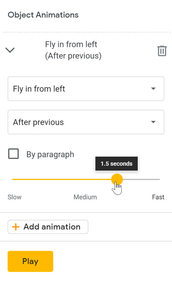 adjusting the speed using the slider