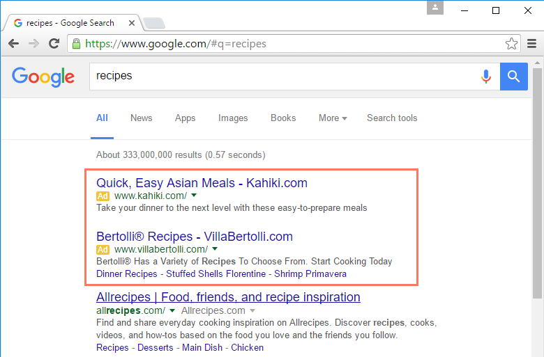 adverstisements within search results