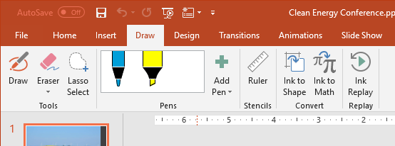 screenshot of the Draw tab in the Ribbon