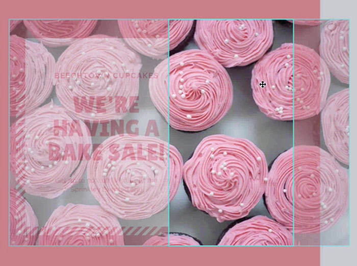 screenshot of cupcakes photo being moved within frame