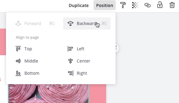 screenshot of "Position" dropdown menu with "Backward" selected