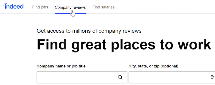 A cursor clicks the Company Reviews feature at the top of the browser window.