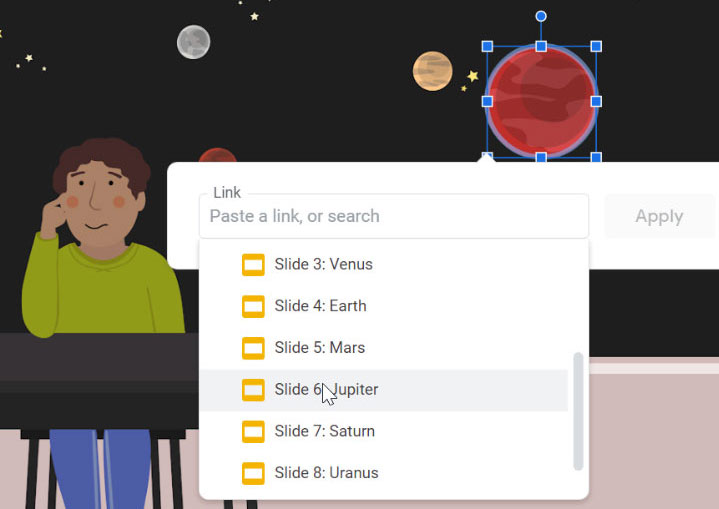 selecting jupiter's slide
