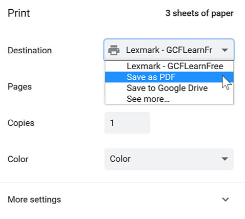 showing destination options