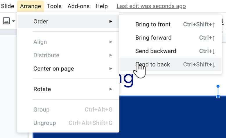 selecting send to back