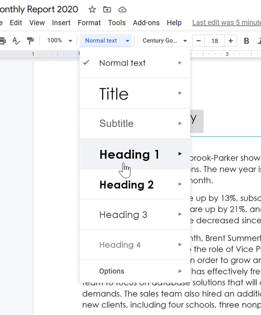 selecting a heading